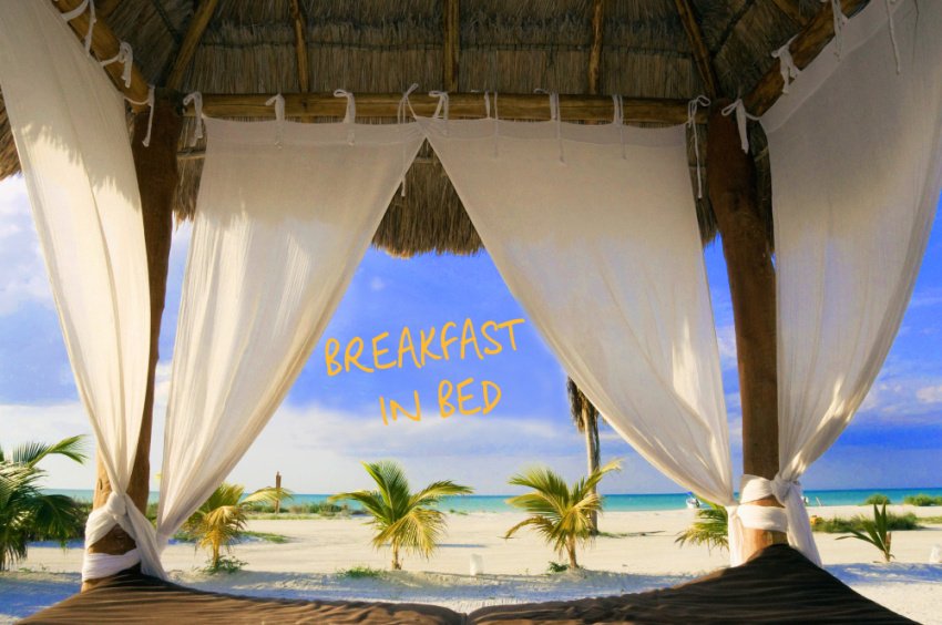 B3CYJ0 Mexico, Holbox Island, Canopy bed on beach, close-up México - Holbox Island - Canopy Bed on Beach (Fonte:CEC-Online)